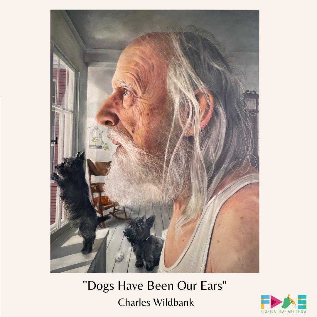 FDASinc's tweet photo. Deaf/HoH art of the day:

"Dogs Have Been Our Ears" by Charles Wildbank. Oil on Canvas. 
IG: @charleswildbank 
Website: https://t.co/miWTD6a0T9
Location: New York, USA
#fdasinc #deaf #deafartist #deafart #disabilityawareness #disabilityart #dogart #charleswildbank https://t.co/mTnJQ7E0nQ