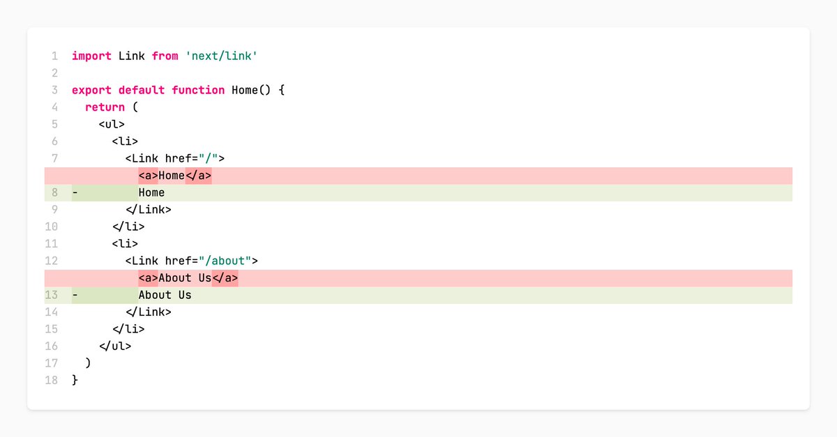 leerob's tweet image. 💡@nextjs tip: `next/link` will soon no longer require manually adding an `&lt;a&gt;` tag as a child. You can opt-in today with a flag before this becomes the default in the next major version.
More details → github.com/vercel/next.js…