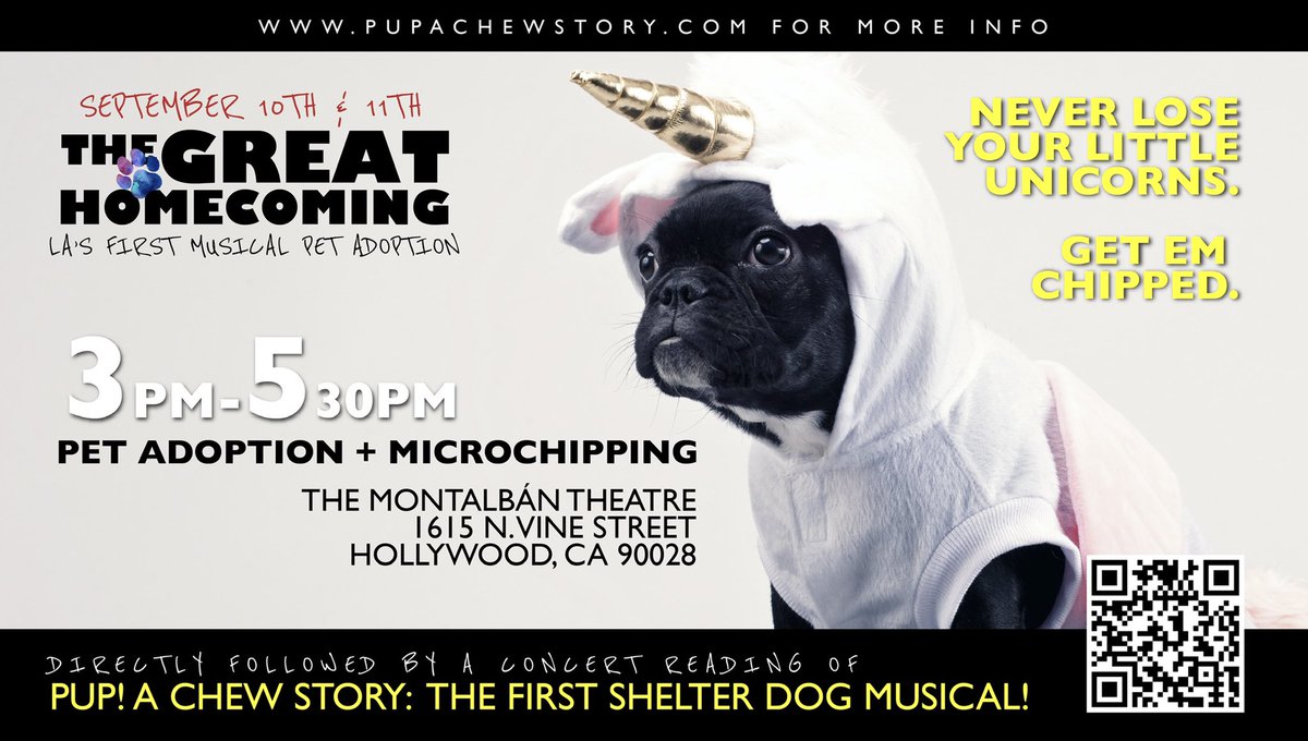 ##adopt #doggies #dogs #microchip #event #musical #hollywood #unicorn pupachewstory.com/tickets