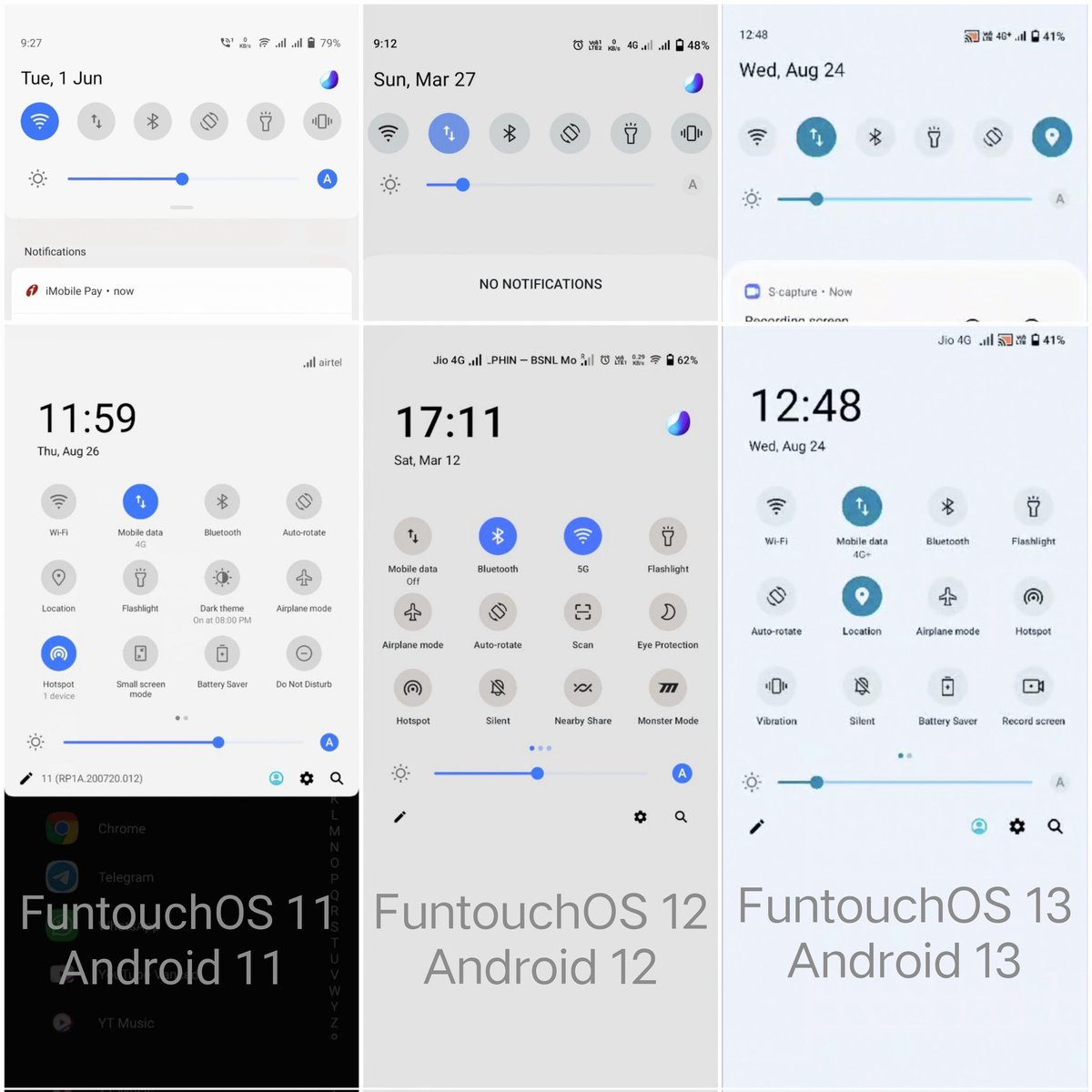 CR0SSCREW's tweet photo. 3 generations of FuntouchOS, is it really evolved? Take a look at this QS panel @Vivo_India @IqooInd @FuntouchOS_IN how long you will stick to this ancient QS notification panel design.If you can't take inspiration from other OEM skins, why not just use AOSP design. Fix it. Pls. https://t.co/9LQTiy1JDF