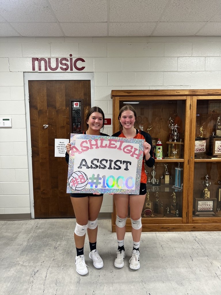 FallsCityPS's tweet photo. Congratulations to junior Ashleigh Kirkendall to hitting 1000 career set assists. Her 1000th assist came in the Tiger's game against Johnson-Brock. This set was extra special as it was her sister to scored the kill to give Ashleigh her 1000th assist. Congrats Ashleigh!🏐🐅👏🏻 https://t.co/JK0LH8k7lz