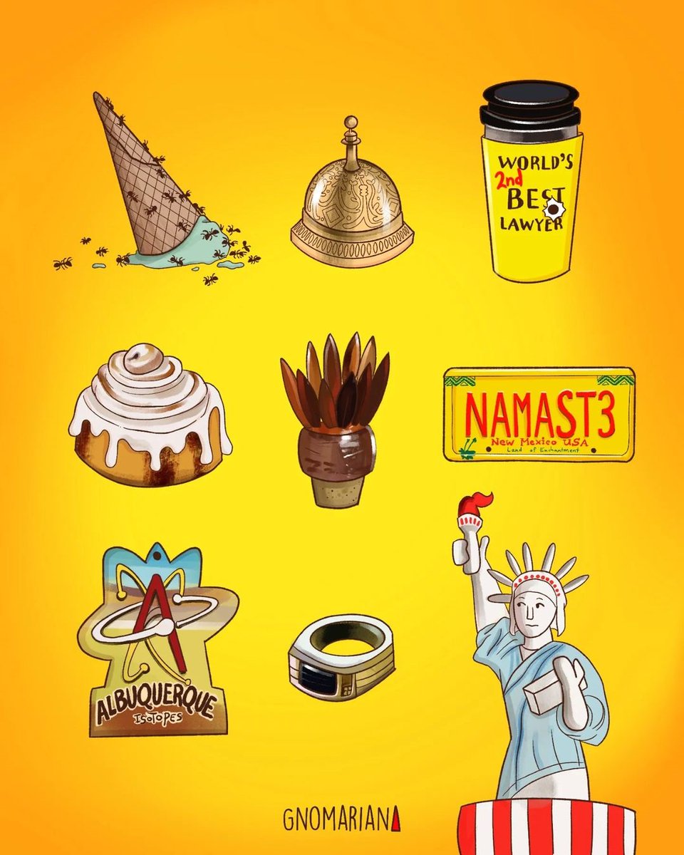 BetterCallSaul's tweet photo. Which iconic #BetterCallSaul object will you miss most? (🎨: gnomariana on Instagram) https://t.co/7MG8Yrc3yG