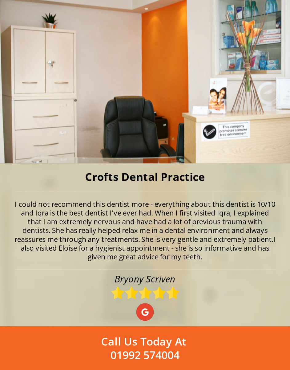 CroftsDental's tweet photo. 5 Star: Bryony S. "I could not recommend this dentist more - everything about this dentist is 10/10 and Iqra is..." https://t.co/xUWghNgwYK https://t.co/hKres1A6Xj