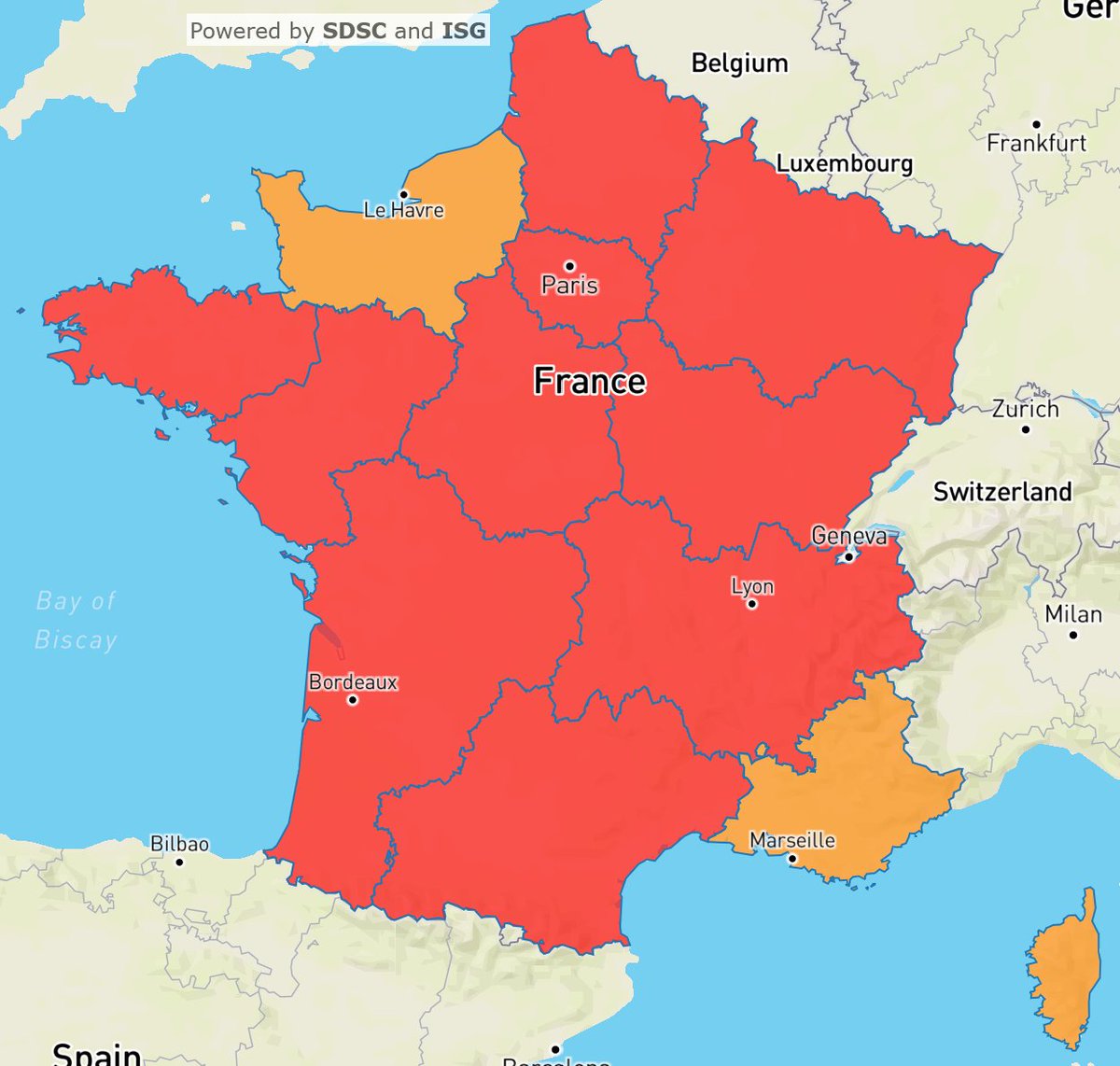 FLAHAULT's tweet photo. 1/4 – France (R-eff=0.95) is now plateauing above its #COVID19 safety zone, with low mortality.
16,287 cases and 40 deaths/day to be reported by Sep 01, if at same pace.
Regional forecast for Aug 26 to Aug 29: https://t.co/4Gsv3HaQTP 
By:@ISG_UNIGE &amp; @SDSCdatascience https://t.co/varArjuWEH