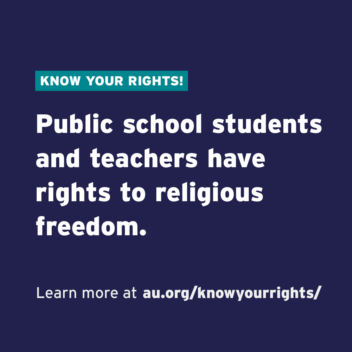 americansunited's tweet photo. If you’re a student or teacher at a public school, or your kids attend one, be sure you Know Your Rights! about religious freedom in public schools.  https://t.co/MA1H3K4q6U

#separationofchurchandstate #RealReligiousFreedom #KnowYourRights https://t.co/KNuga6BFdD