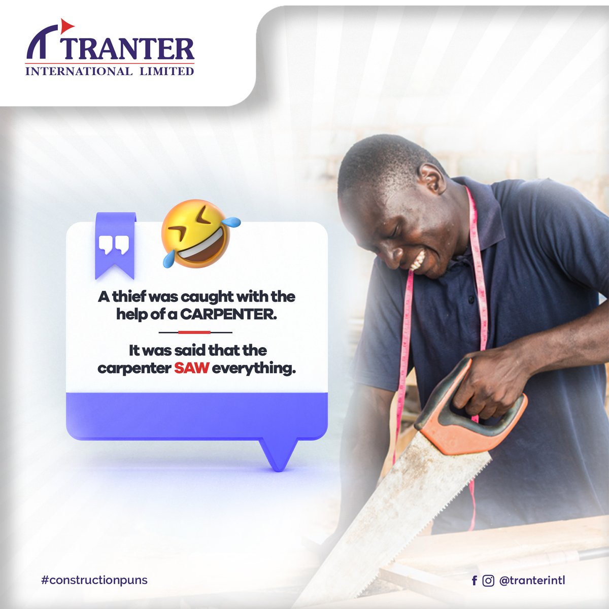 tranterintl's tweet photo. Yep!!! We Nailed it to the Weekend. πππ
#tranter #tranterintl #tranterinternational #projectmanagement #procurementmanager #carpentrypun #TGIF https://t.co/f0ZNMtn1aB