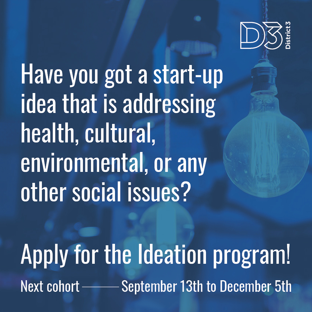 District 3 Innovation (@d3_innovation) on Twitter photo Have you got a start-up idea that is addressing health, cultural, environmental, or any other social issues?
Apply for the Ideation program here: bit.ly/3wuQoUa
<a href="/Concordia/">Concordia University</a>
#Poweredbydistrict3 #socialinnovation #entrepreneurship #culture #environment Have you got a start-up idea that is addressing health, cultural, environmental, or any other social issues?
Apply for the Ideation program here: bit.ly/3wuQoUa
<a href="/Concordia/">Concordia University</a>
#Poweredbydistrict3 #socialinnovation #entrepreneurship #culture #environment