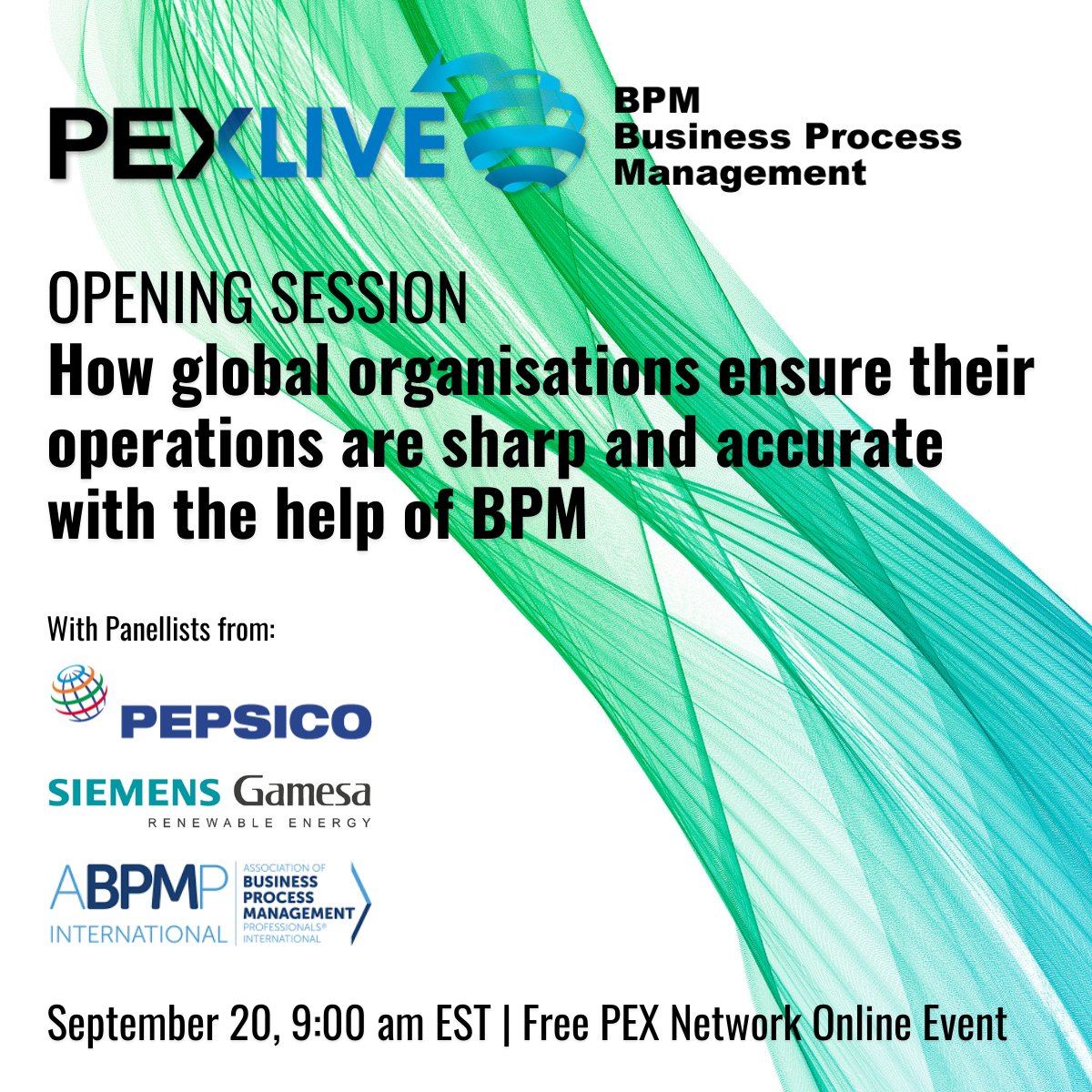 ABPMP's tweet photo. PEX Live: BPM 2022 will take place on 20 – 22 September 2022.  Join us for the opening session on September 20, 2022 to hear from experts at PepsiCo, Siemens Gamesa and the Association of BPM Professionals International. 

Register here: https://t.co/S14pR39uk6

#abpmp #bpm https://t.co/EASutf4Voo