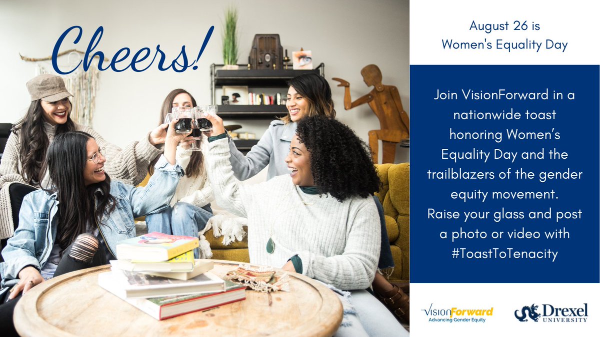 drexellibraries's tweet photo. Did you know that #WomensEqualityDay is today, Aug. 26? Join the #DrexelLibraries and @vision_forward_ in a toast honoring trailblazers of the gender equity movement! Use the hashtag #ToastToTenacity to be part of the collective “cheers!” https://t.co/IdEjYgnGZY https://t.co/oDi9KUq2A8