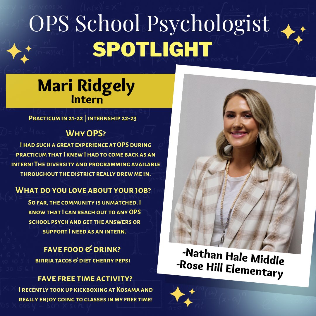 OPSPsychs's tweet photo. ⭐️As promised, here is our first spotlight: Mari! She completed her practicum with us last year, and is now back for internship. Help us welcome her, &amp; comment if you have anything in common. Everyone loves tacos, right? @OmahaPubSchool #OPSProud #OPSPsychSpotlights https://t.co/yuHLGNgBDI