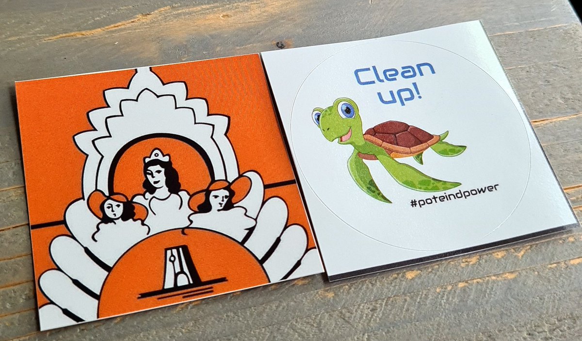 BSPoteind's tweet photo. Dé musthave van dit jaar: biologisch afbreekbare 'Clean Up!' en heraldiek stickers!! 5st voor 1 euro! Aan jullie de keuze hoeveel je van welke stickers wil. Wees er snel bij, 'Up is Up!' *Verkrijgbaar in de loods* #CleanUp #StopPlasticsoup #PoteindPower #Poteind #CorsoZundert https://t.co/oTE704nfwE