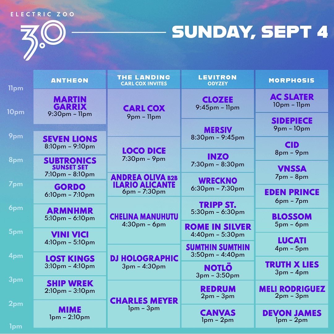 Electric Zoo schedule