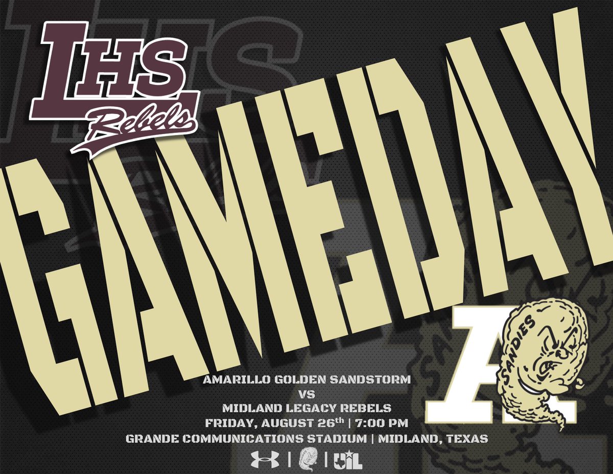 sandiefootball's tweet photo. 🏈🏈 GAMEDAY 🏈🏈
🆚: Midland Legacy (@LHSrebelFB)
🕢: 7:00 PM
🏟: Astound Broadband Stadium
📍: Midland, Texas
🎟: https://t.co/UjXL8jd8c1
📻: https://t.co/aXgCcEYQcM
#KTA | #BeatLegacy https://t.co/Cknts70XGb