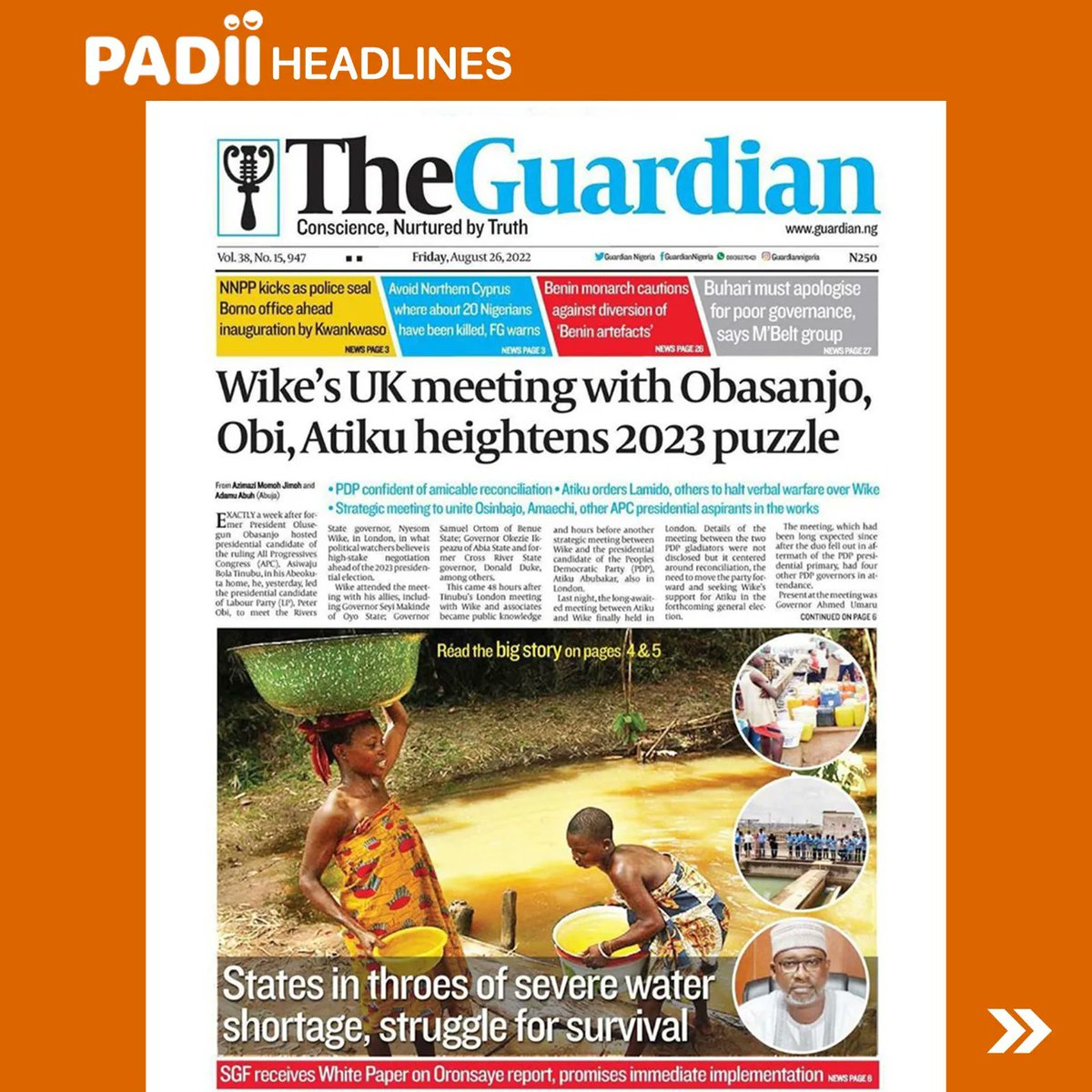 PadiiRadio's tweet photo. Headlines in today's newspapers - Friday, 26th August 2022.

#PADIIRadio
#PADIIfm
#PADIInews
#news
#headlinenews
#politics
#business
#apcprimaries
#businessday
#lagos
#nigeria https://t.co/yBxazCNOm4