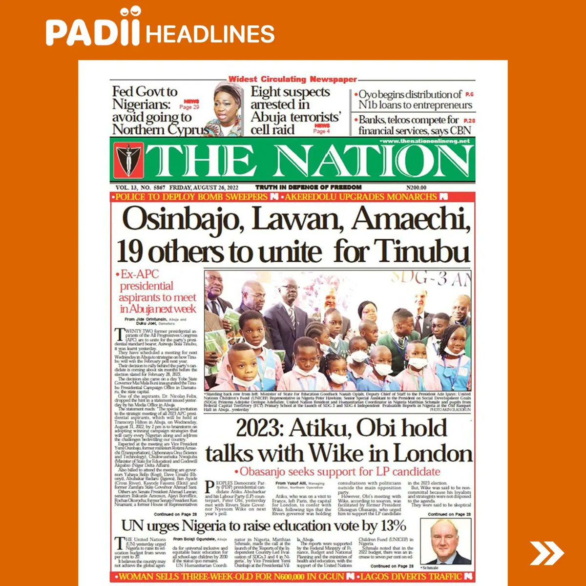 PadiiRadio's tweet photo. Headlines in today's newspapers - Friday, 26th August 2022.

#PADIIRadio
#PADIIfm
#PADIInews
#news
#headlinenews
#politics
#business
#apcprimaries
#businessday
#lagos
#nigeria https://t.co/yBxazCNOm4