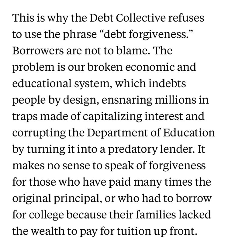 I wrote about the long push for student debt cancellation and where we can go from here.

Below is a point that too many critics of this effort miss.
newrepublic.com/article/167539…