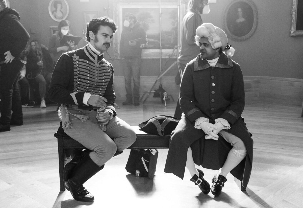 divianladwa's tweet photo. Why hello there🇬🇧🇮🇪

#MRMALCOLMSLIST
is out on general release
Costumes so slick
You won't find a crease

We got Theo James to make your girl swoon
while I look flat as a pancake in my pantaloon

For those out in the US&amp;Canada
we're on more streaming sites
then keys on a janitor https://t.co/tcTY04crN5