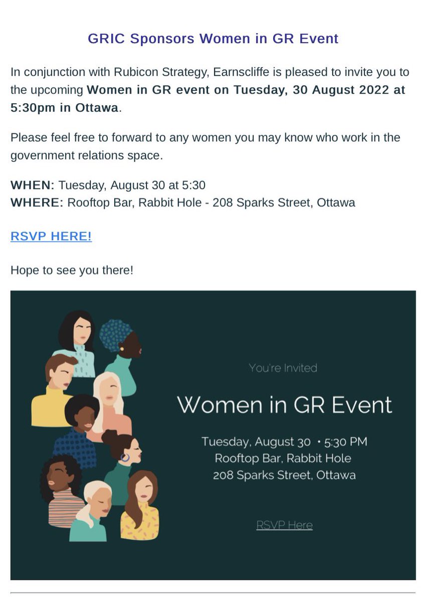 📣 GRIC is a proud sponsor of the Women in GR event on Tuesday, August 30th at Rabbit Hole in #YOW. If you are a woman working in government relations, we hope you can join us. Register here: docs.google.com/forms/d/e/1FAI…