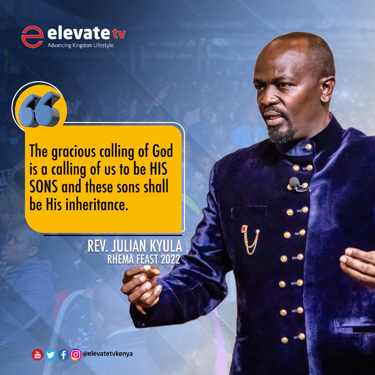 ElevateTVKenya's tweet photo. The gracious calling of God is a calling of us to be His sons and these sons shall be His inheritance.
Highlights of Rev. Julian Kyula's sermon.
#RhemaFeast2022
#GodWorkCommunity
#Advancingkingdomlifestyle https://t.co/Ygelktv3l2