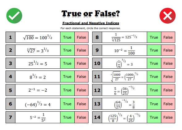 draustinmaths's tweet image. I’ve been working on some harder indices and decimals resources for my Y10 classes next term.
⭐️ Fractional Indices Match-up
⭐️ Fractional and Negative Indices True or False
⭐️ Harder Indices Crack the Code
⭐️ Terminating and Recurring Decimals Match-up
Added to the site today…