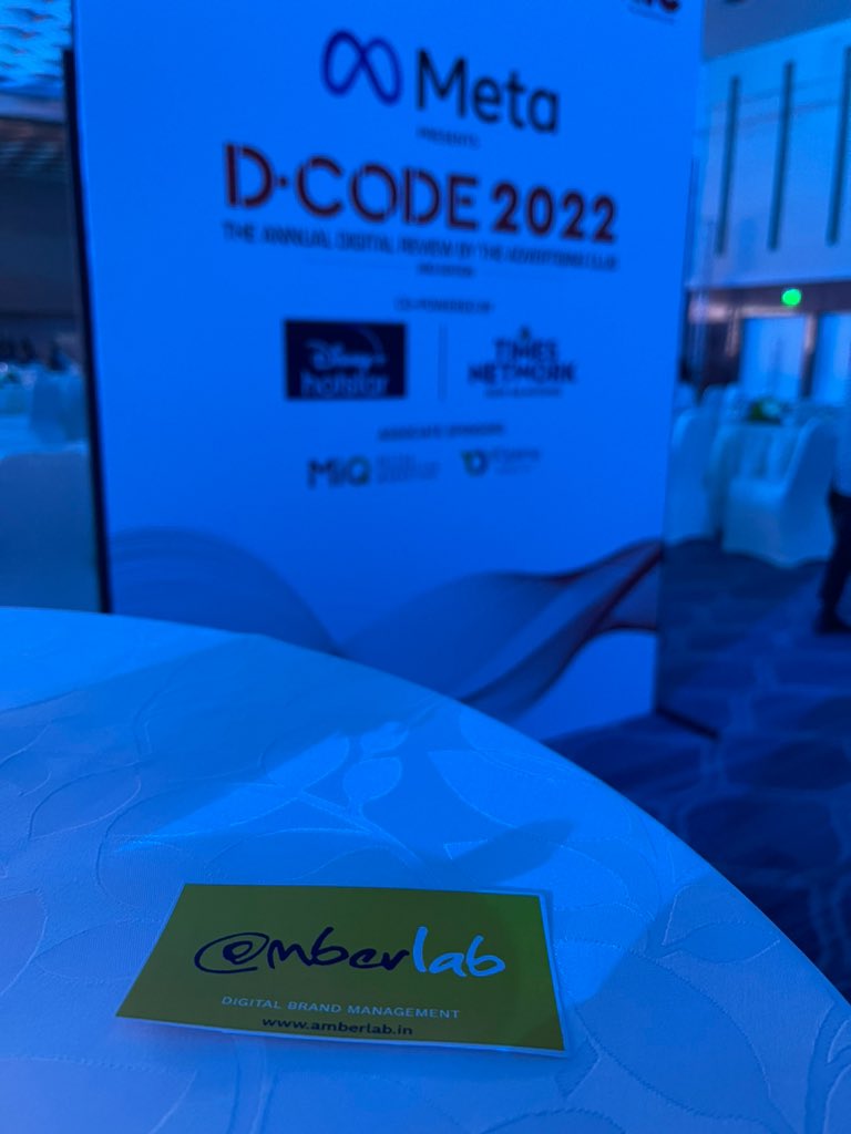 AmberLab_In's tweet photo. At @Meta #DCode2022 Annual Digital Review by #TheAdvertisingClub - 10 speakers x 10 mins each makes for an exciting evening ahead! @TimesNetwork  @DisneyPlusHS #Digital #Advertising @JWCCMumbai #DCode https://t.co/xpaEaIw6ew