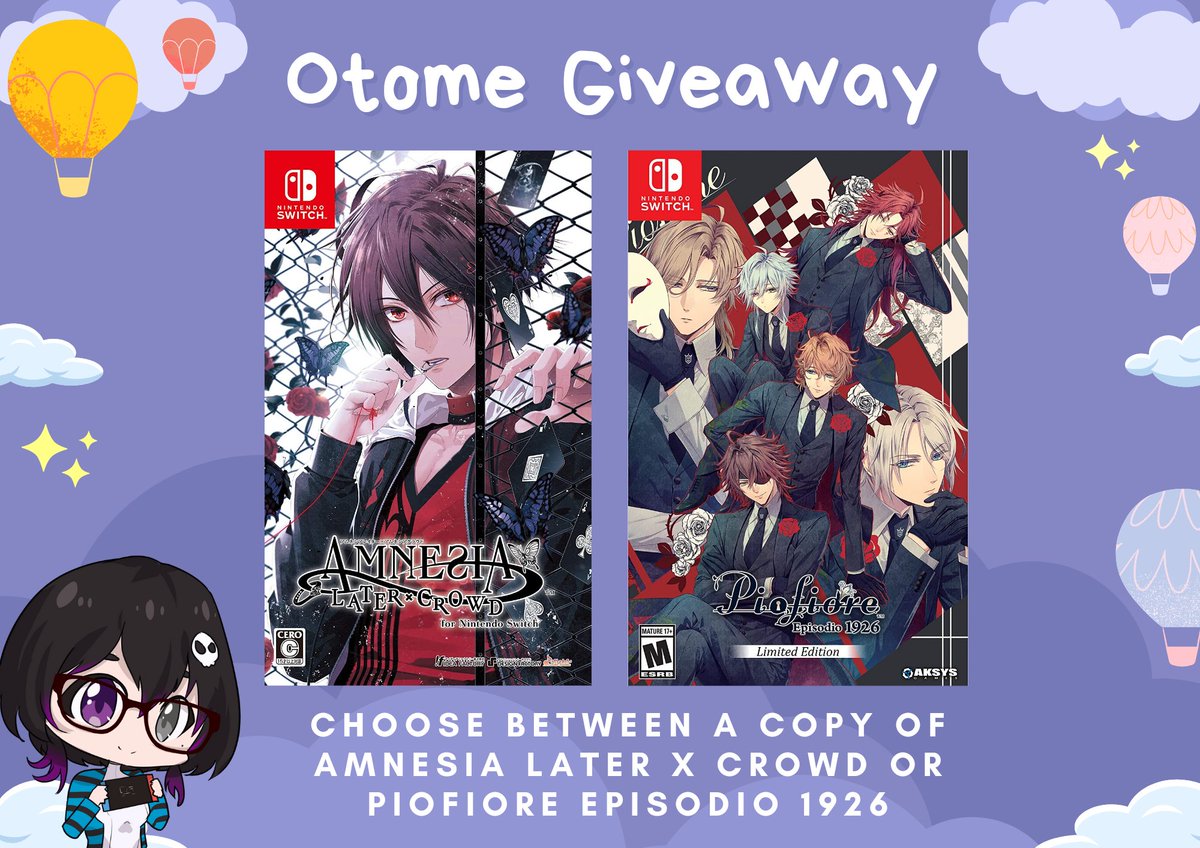 AbnormalReverie's tweet photo. ✨️OTOME GIVEAWAY!✨️

The Amnesia &amp; Piofiore FDs are AMONG US soon! Which one are you most excited for? What game would you choose &amp; who is your favorite LI?

The giveaway ends on Sept. 20 @ 9am CST. Like &amp; RT to enter! Check for additional details in the comments. https://t.co/jXFNTJHWq2