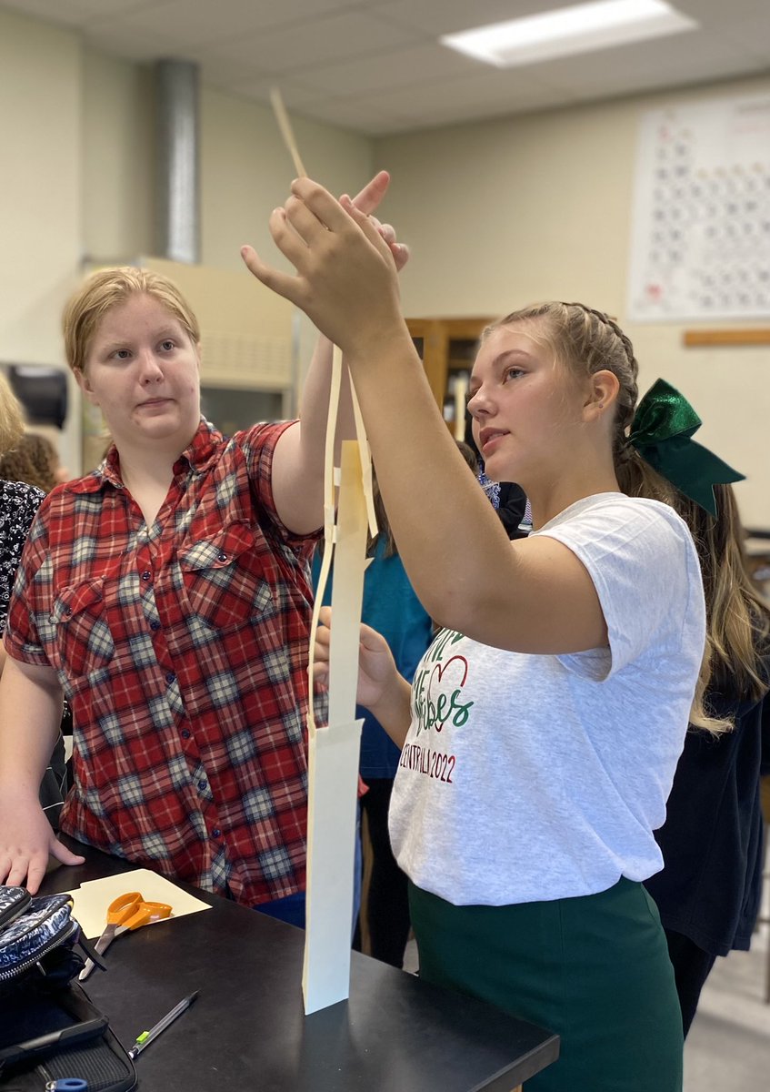 TelfordAmy's tweet photo. STEM challenge winners! These 1st pd. Lab Science Ss took on the challenge of building the tallest freestanding structure using one Manila folder &amp; 50 cm of masking tape. Brainstorming, failing, trying something new…all part of the process. No quitters here! #SalemWilcatPride https://t.co/g3cZ5Q7wHe