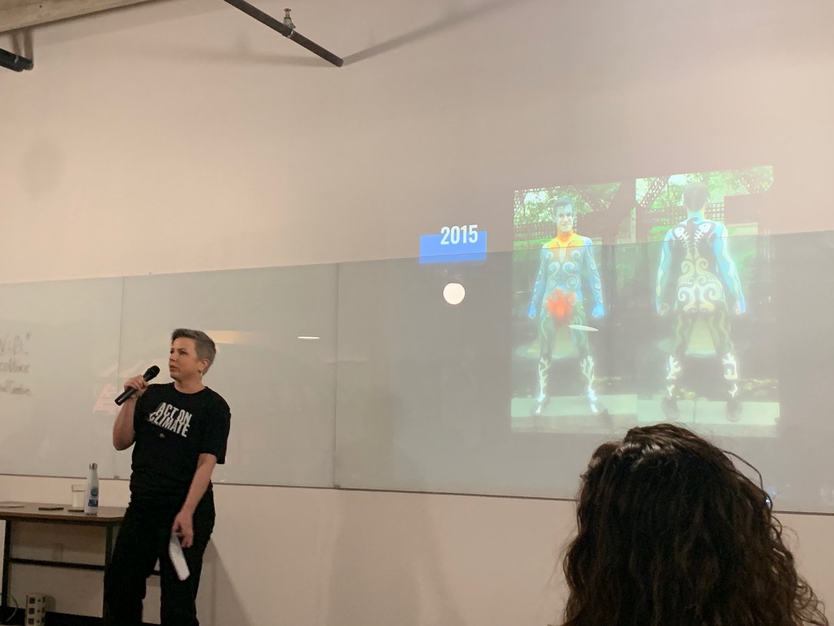 Getting started with <a href="/breannacooke/">Breanna Cooke 🇨🇦🇺🇸</a>  taking about body paint and climate change. #cmdal