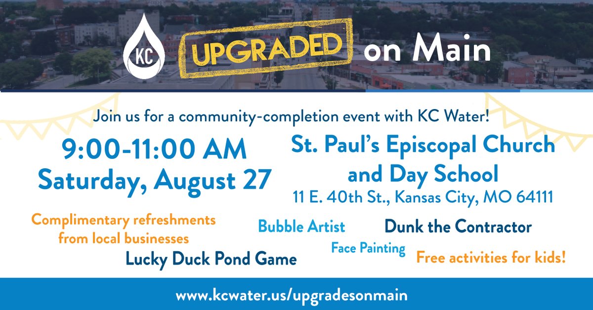 Reminder: Upgraded on Main event is tomorrow! Join us as we celebrate nearing the completion of this major #infrastructure improvement with free food from local vendors, family friendly activities, and more! fb.me/e/1DGgnrvHb 
#KansasCity