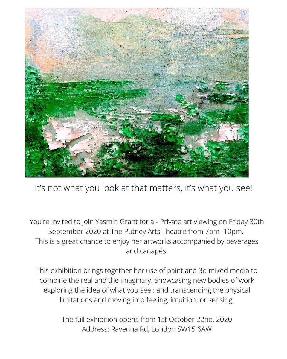DeltaHStudios's tweet photo. Solo exhibition: ‘It’s not what you look at that matters, it's what you see!’ by Yasmin Grant  starting next month on 30th September with drinks and canapés, don’t miss it! 
.
.
#abstractart #abstractartist #soloexhibition #soloexhibit #artsy #abstractpainting https://t.co/VAlfSPV5kh