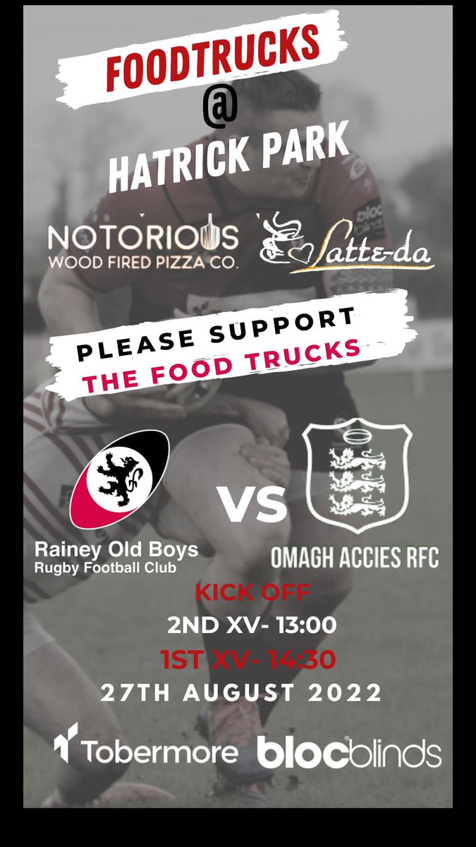 RaineyRFC's tweet photo. You won’t go hungry or thirsty at Hatrick Park tomorrow. Notorious Pizza Truck and Latte-Da Coffe trailer will be operating in the car park all afternoon. https://t.co/bc1cddyM39