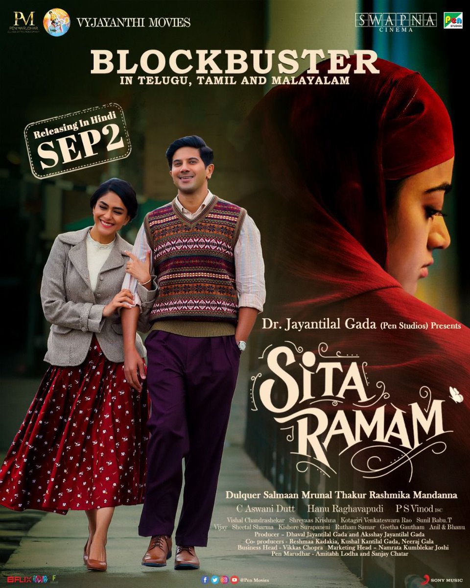 rohitjswl01's tweet photo. FINALLY - It's time for the Telugu blockbuster, #SitaRamam, to mesmerize us all in Hindi on 2nd September…. #DulquerSalman #MrunalThakur #RashmikaMandanna https://t.co/32sxbruvdf