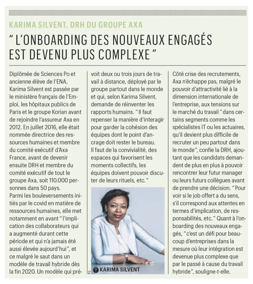 🗣 <a href="/ksontwitt/">Karima Silvent</a>, DRH du groupe <a href="/AXA/">AXA</a>, dans un récent #TrendsTendances, à propos des bouleversements inités par la pandémie dans le domaine de la gestion des ressources humaines. #assurance
