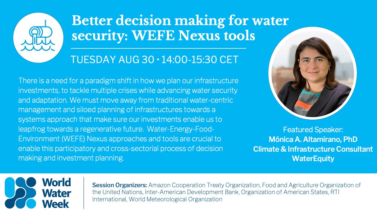 waterequityorg's tweet image. There is need for a paradigm shift in water resource mgmt to expand water security &amp;amp; adapt to #climatechange.💧🌎

Join @waterequityorg's @altamiranoCAFF at #WWWeek22 w/ @the_IDB @AMEXCID @WMO @FAO @RTI_Intl @OAS_official for this not to be missed panel!

ow.ly/8zQp50Kqxii