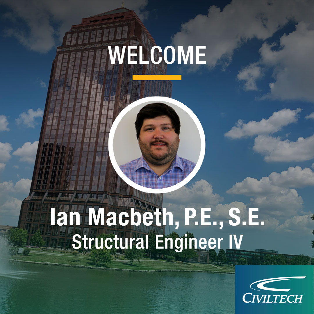Civiltech_Inc's tweet photo. Civiltech welcomes Ian MacBeth, P.E., S.E.! Ian joins our Structures team as both a licensed Professional Engineer & licensed Structural Engineer & brings over 8 years of structural design experience to this position.
#Engineering
#NewHire
#WelcomeToCiviltech
#TeamCiviltech https://t.co/0iFzner4nf