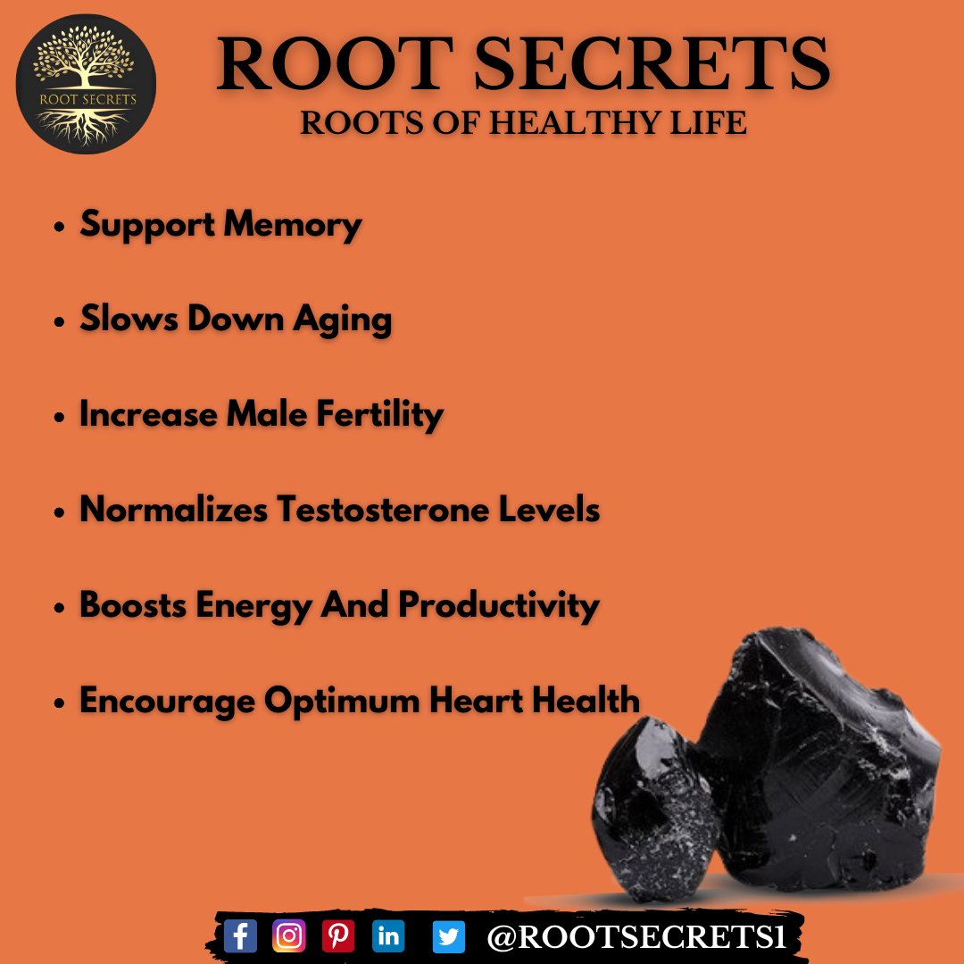 Rootsecrets1's tweet photo. Benefits of Shilajit
1) Encourage Optimum Heart Health
2) Normalizes Testosterone Levels
3) Support Memory
4) Increase Male Fertility
5) Slows Down Aging
Follow our Page: @rootsecrets1

#shilajit #stamina #ayurveda #ayurvedabenefits #rootsecrets #powerbooster #strengthincrease https://t.co/q4iJZP4f5t