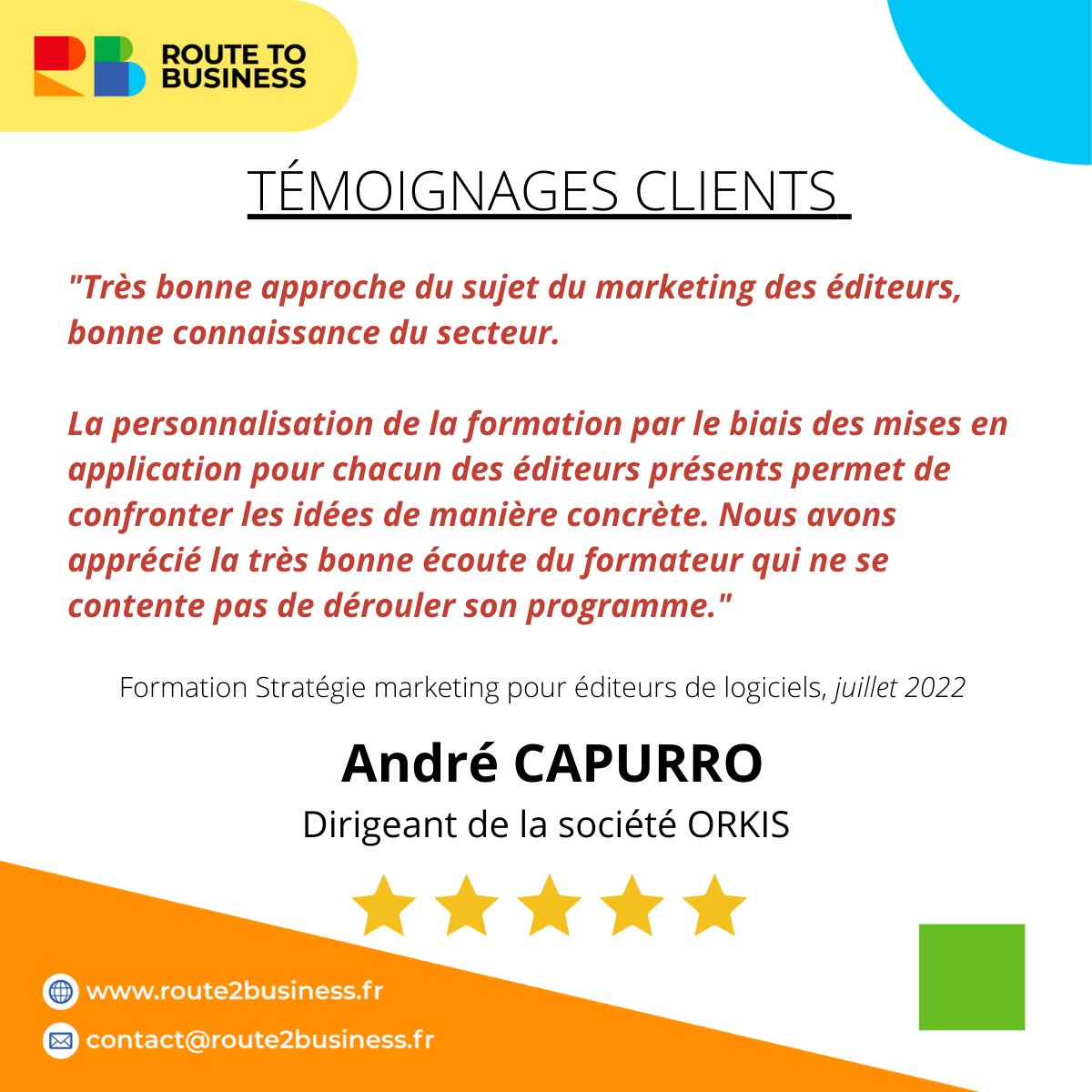 Découvrez ce qu’en pense notre client de la formation 
“ Stratégie marketing pour éditeurs de logiciels” 

Pour en savoir plus sur cette formation : route2business.fr/strategie-mark…

#RouteToBusiness #EditeursDeLogiciels #FormationProfesionnelle #SaaS #StratégieMarketing