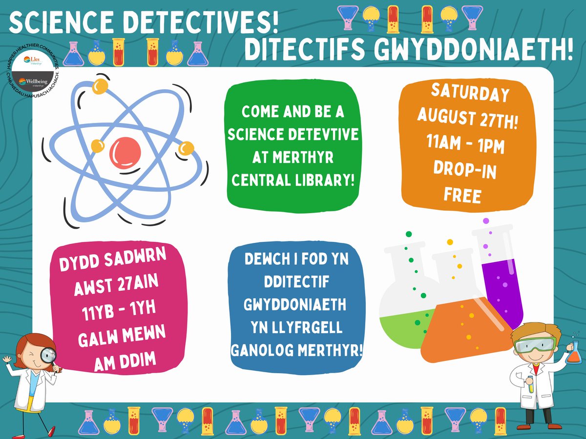 WellbeinMerthyr's tweet photo. Become a Science Detective at Merthyr Library tomorrow!
βοΈβοΈπ¨βπ¬π©βπ¬βοΈβοΈ
Dewch yn Dditectif Gwyddoniaeth yn Llyfrgell Merthyr yfory!
#wellbeingmerthyr #merthyrlibraries #merthyrlibrary #sciencedetectives #summerreadingchallenge #gadgeteers https://t.co/2uYhhEk1HR