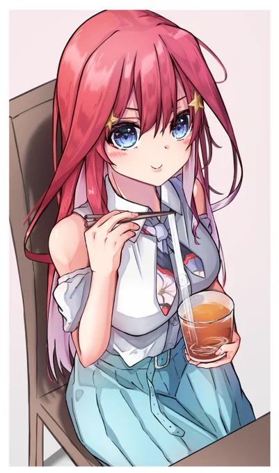 そーめんもぐもぐ。五月ちゃんです!#五等分の花嫁 #中野五月 #イラスト 