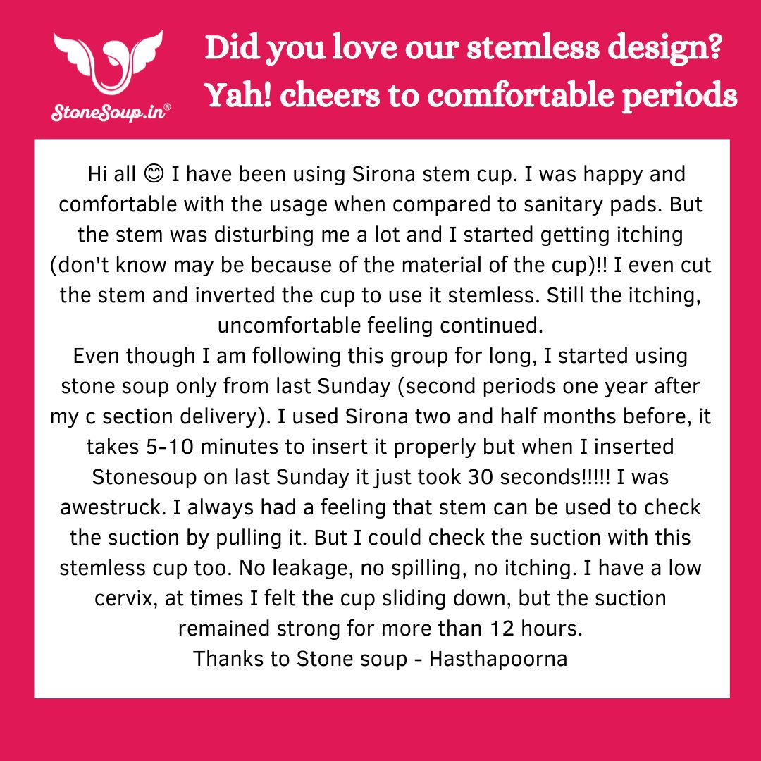 StoneSoup_in's tweet photo. Our stemless design is for you to have most comfortable periods. Pulling out the cup using the stem also is more of a problem. Locate the bottom , pinch to release the suction and pull out gently.
#sustainablemestruation #stemlessmenstrualcup #periodlove #zerowasteperiods https://t.co/cLvNbioqPI