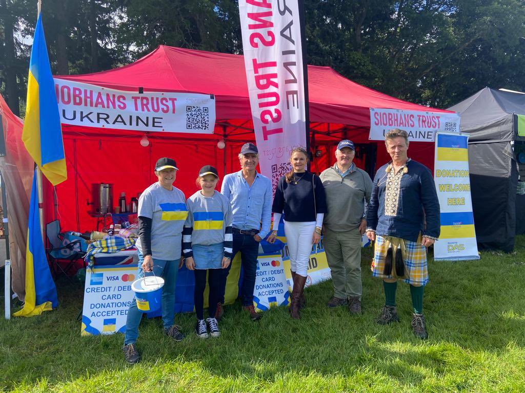 The team from T&amp;SH4Ukraine and Siobhan’s Trust providing humanitarian aid, including food, to Ukraine, the start of 4 days fundraising at the Atholl horse trials. Fantastic commitment! tash4ukraine.weebly.com &amp; siobhanstrust.uk