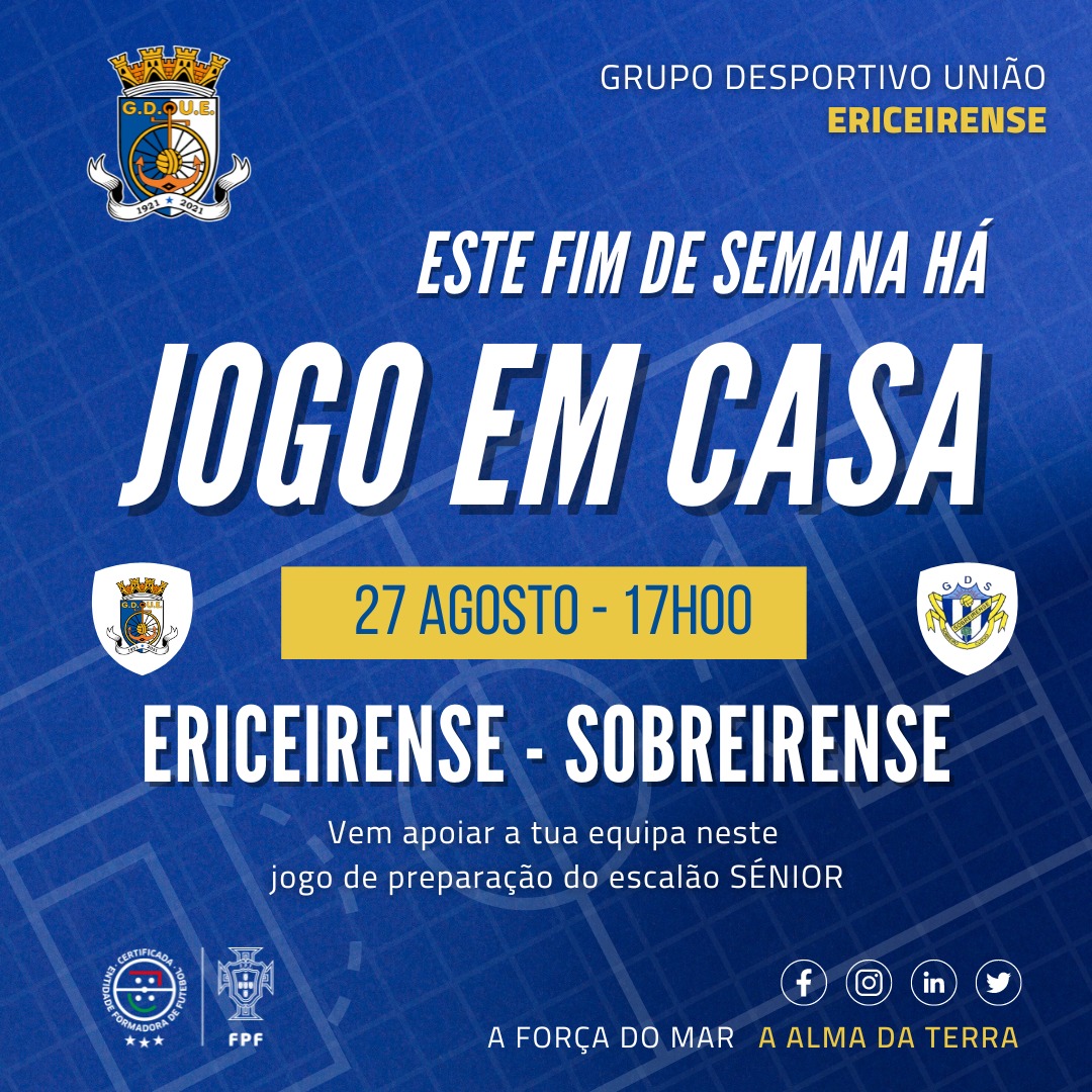 No próximo sábado veste a tua camisola azul e branca e vem apoiar a equipa dos Guerreiros do Mar num jogo de preparação para a nova época 2022/23 contra o Sobreirense no Campo Henrique Tomás Frade - Ericeira

Jogo com início marcado para as 17h00 do próximo sábado 27 de Agosto.