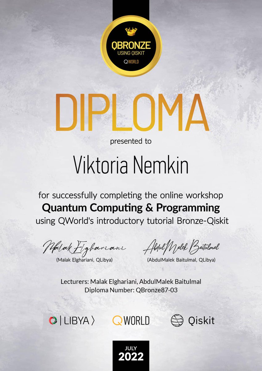 viktorianemkin's tweet photo. Yay! :) Thank you to @QLibya for organizing this workshop!
@QWorld @QWorld19 #qworld #qbronze87 #qbronze #QLibya #QSpring2022 https://t.co/mS0ZGQeIML