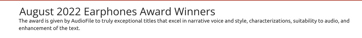 I won an award! 🥳 
'The AudioFile August 2022 Earphones Award'. Thank you so much @AudioFileMag for choosing my work! Congratulations to my fellow winners! #TheBitterOrangeTree #audiobooks #award #earphonesaward #audiofilemagazine #actor #voiceoverartist #fiction @Voice_Squad