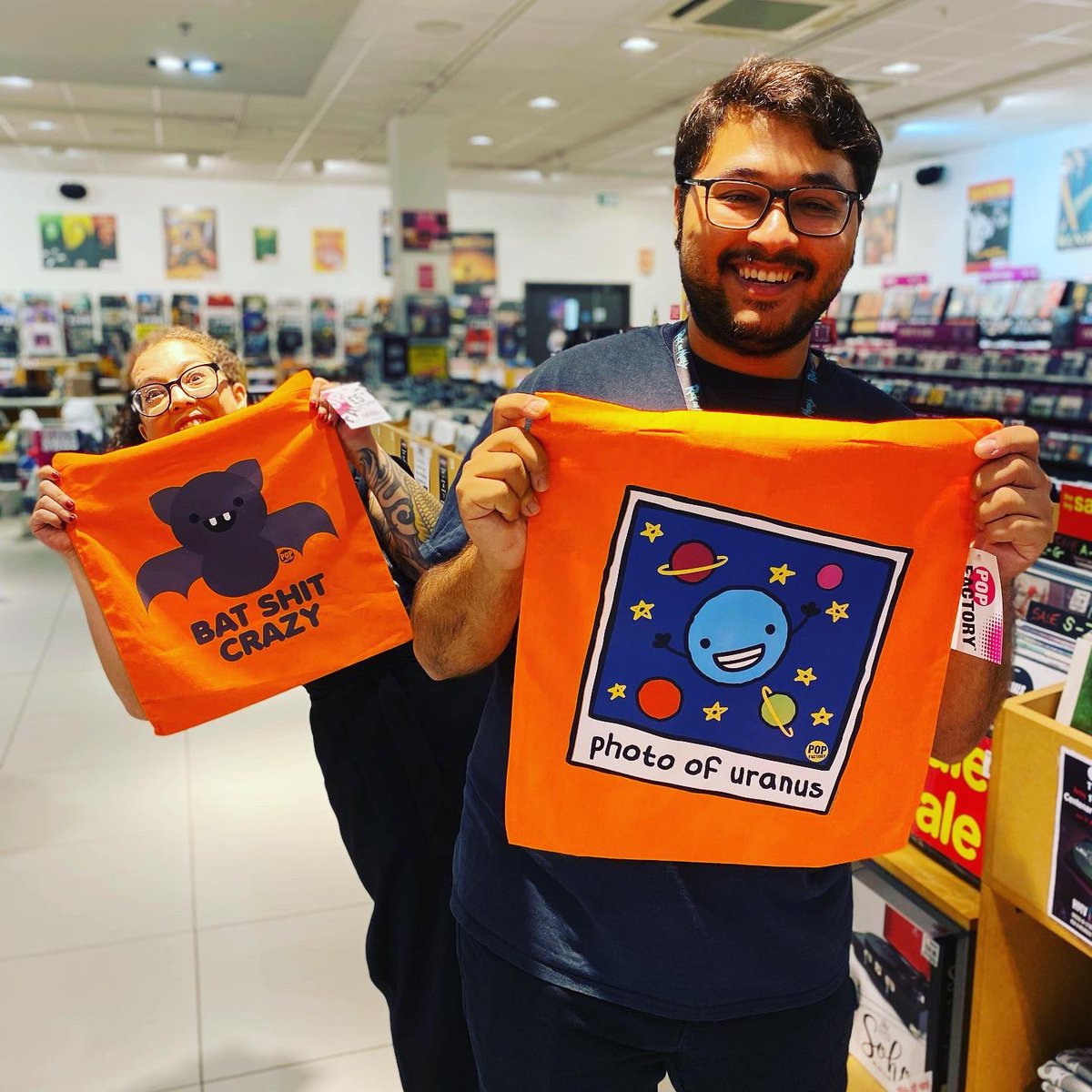 hmvNorwich's tweet photo. Y’all obsessed with a #totebag. We have three new #PopFactory designs from @grindstore.
They’re hilarious.
•
#hmvLovesPopCulture #Grindstore https://t.co/B2ZIyQKi6u