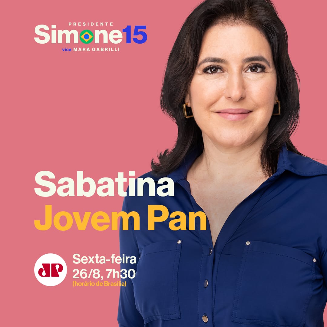 XicoAlexndre's tweet image. Assista a participação de Simone Tebet na Sabatina da Jovem Pan. Acompanhe ao vivo esta sexta-feira, a partir das 7h30.

Link: m.youtube.com/c/jovempannews

#VoteSemMedo
#Vote15
1️⃣5️⃣✅
💜🇧🇷