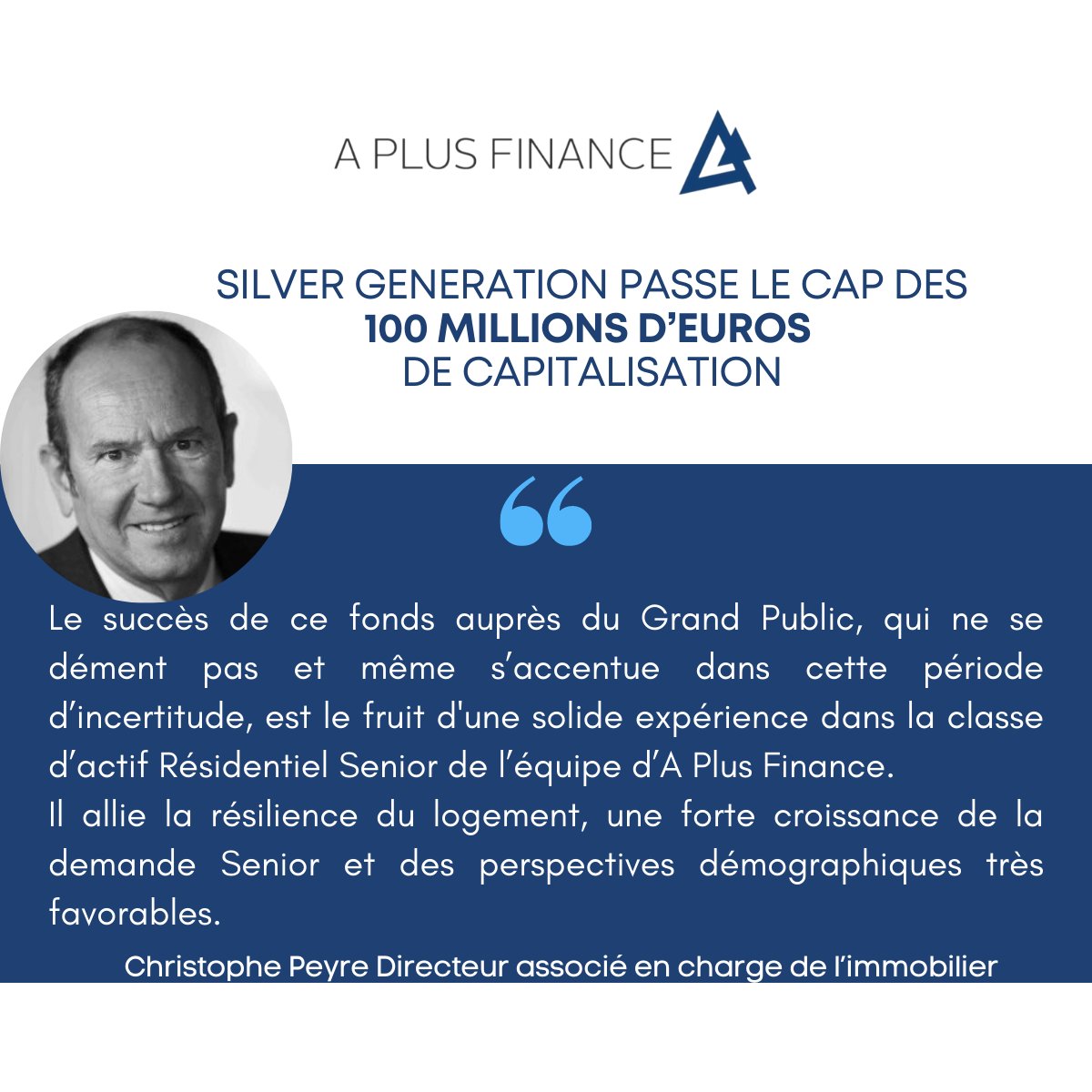 [Cap des 100 millions 🚀] SILVER GENERATION dépasse les 100 millions d'euros de capitalisation, une étape symbolique pour le premier #Fonds d’Investissement en Location Meublée.
#OPCI #silvereconomie #immobilier #Immo