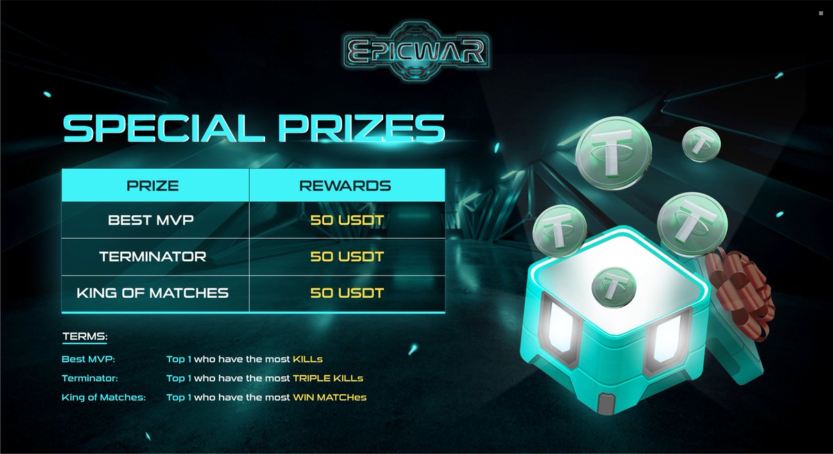 Extra Prizes for the Best Players Besides the prizes in $KEP, we offer special awards in $USDT for the best players. ️🥇Best MVP ️🥇Terminator ️🥇 King of Matches Join NOW: portal.epicwar.io #EpicWar #F2P2E #Epiceros