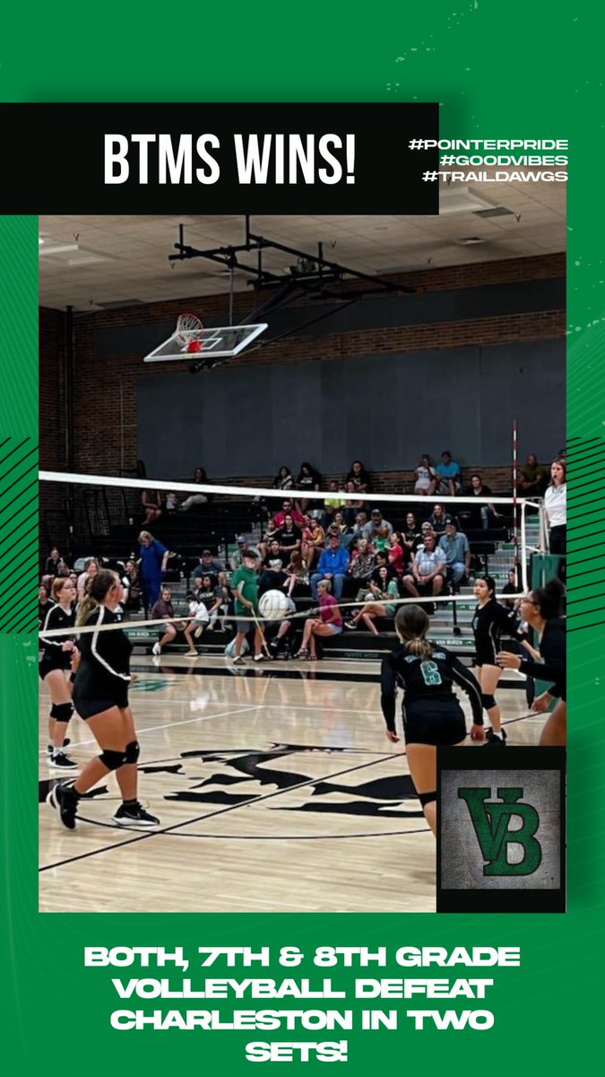 Congratulations to our BTMS 7th and 8th Grade Volleyball teams for their wins over Charleston!  Way to go Pointers!