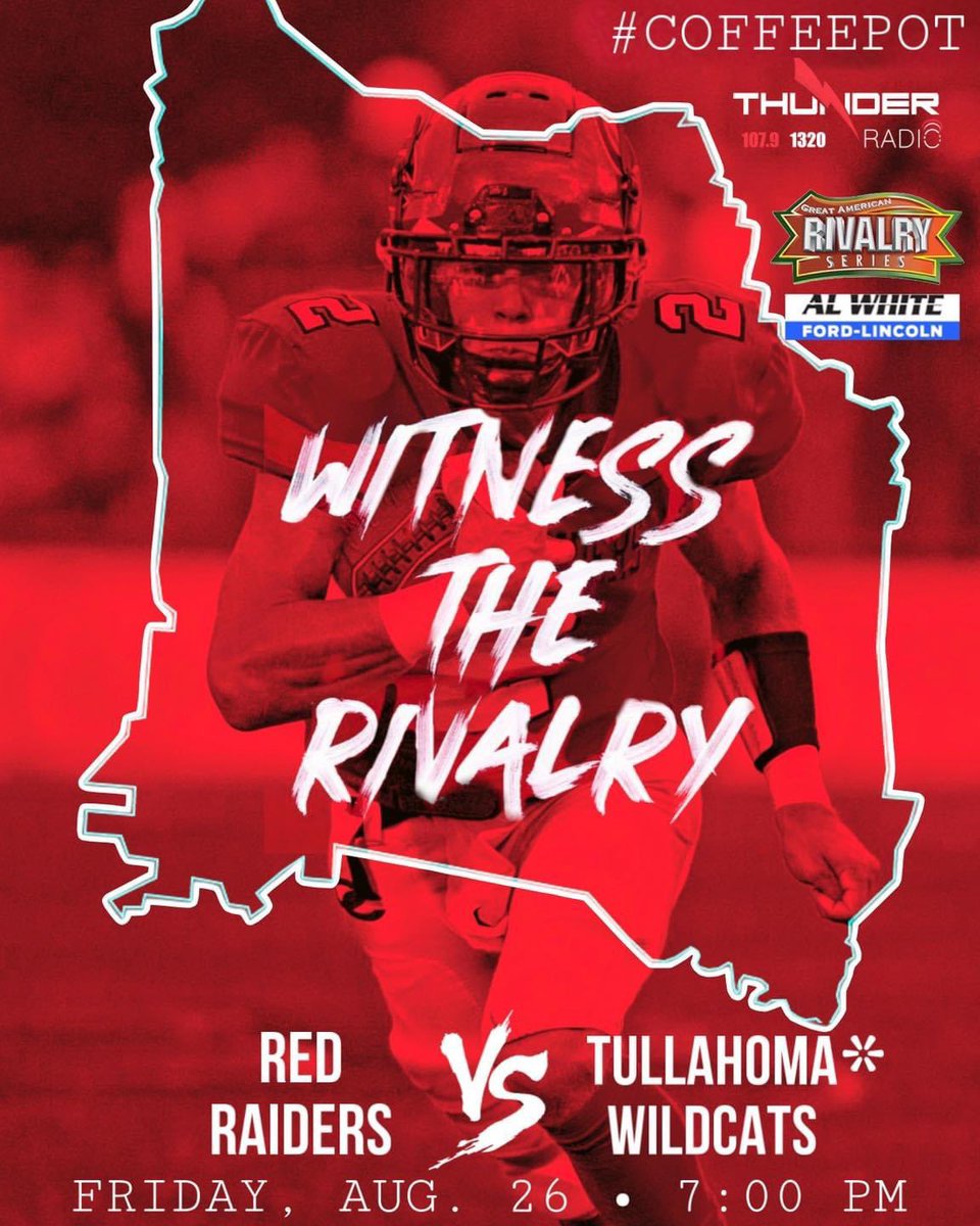 🚨 GAMEDAY 🚨 The 97th annual Coffee Pot Rivalry renews tonight in Tullahoma! @CCCRaidersFB 🆚 @Ttown_FB ⌚️ 6pm pregame show ⌚️ 7pm kickoff 📻 🎧 107.9 FM | 106.7 FM | 1320 AM 📱 🎧 Manchester Go App 💻 🎧 thunder1320.com #TrueCommunityRadio #GoBigRed